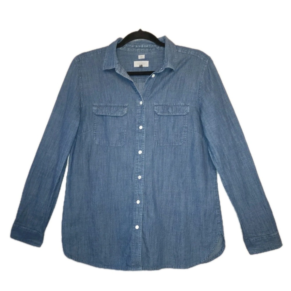 LOFT Softened Denim Shirt Blue Button Front Shirt Women's Medium Long Sleeve Top